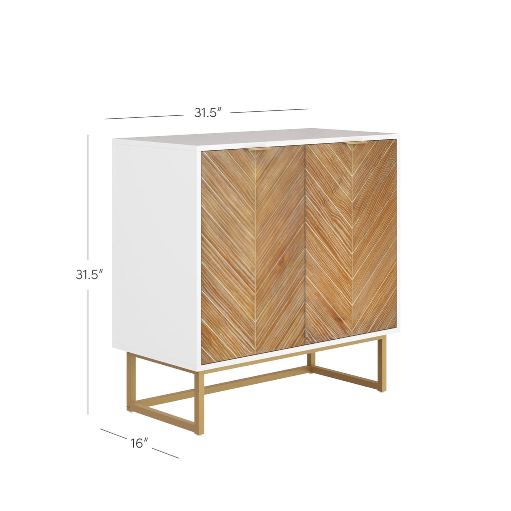 Nathan James Enloe Modern Storage Free Standing Accent Cabinet White With Doors In A Rustic Pine Wood Finish And Gold Powder-Coated Metal Base For Hallway, Entryway Or Living Room, Brown/White/Gold
