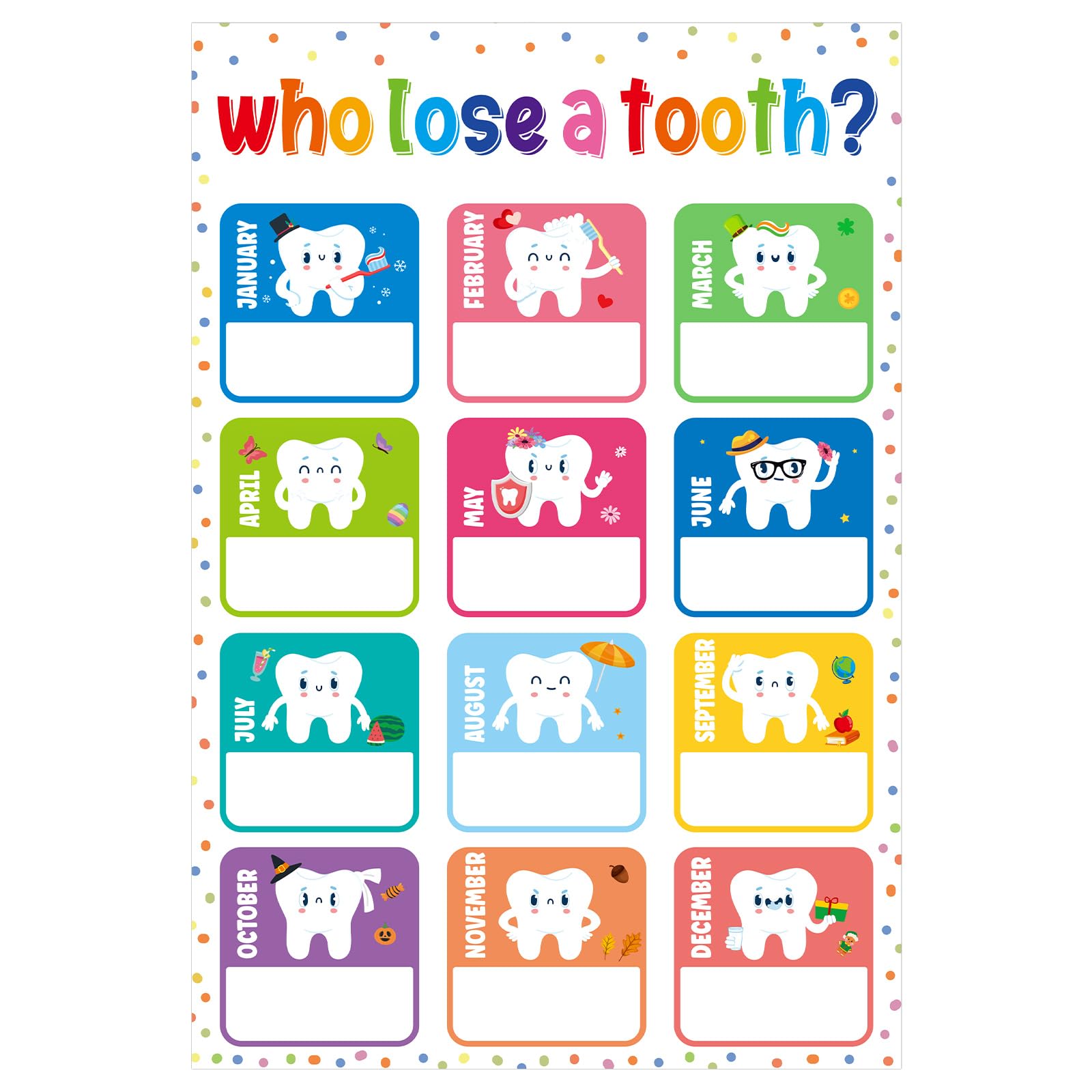 D4Dream Who Lost A Tooth Chart Poster 11'X 17' Lose Teeth Learning Posters For Kids Classroom Tooth Poster For Nurse Office De