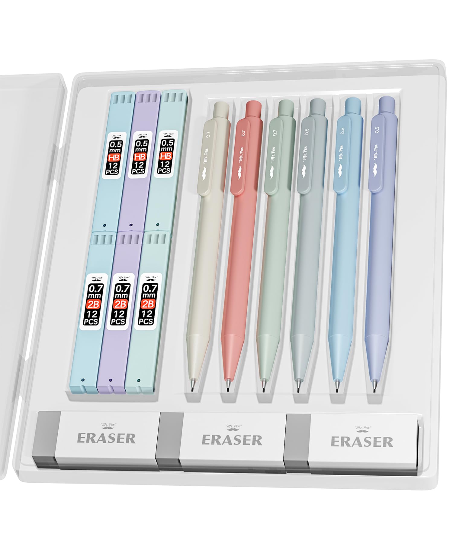 Mr. Pen- Pastel Mechanical Pencil Set With Lead Refills & Erasers, 6 Pack, 2 Sizes, 0.5 & 0.7Mm, Aesthetic Mechanical Pencils Se