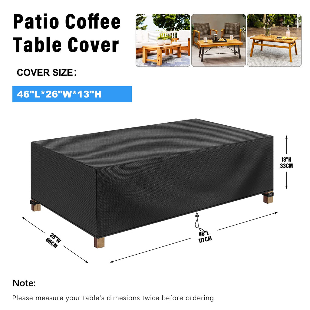 Rectangular Coffee Table Cover 100% Waterproof, 46X26X13 Inch Outdoor Table Cover , Patio Furniture Cover For Dinning Furniture, Picnic Coffee Tables Chairs And Sofas, Black