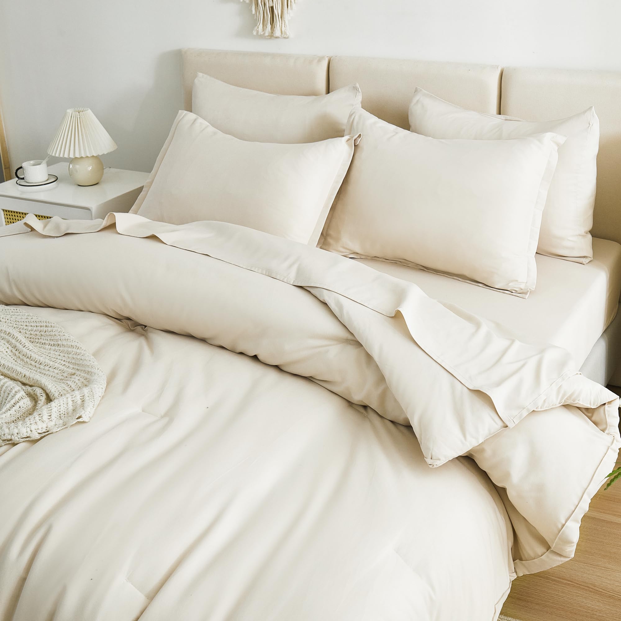 Litanika Twin/Twin Xl Size Comforter Sets Beige - 5 Pieces Bed In A Bag Twin/Twin Xl Beddding Comforter Sets, Solid Lightweight
