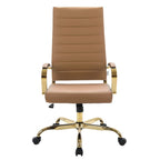 LeisureMod Benmar Modern High-Back Adjustable Swivel Leather Office Chair with Gold Frame, Light Brown