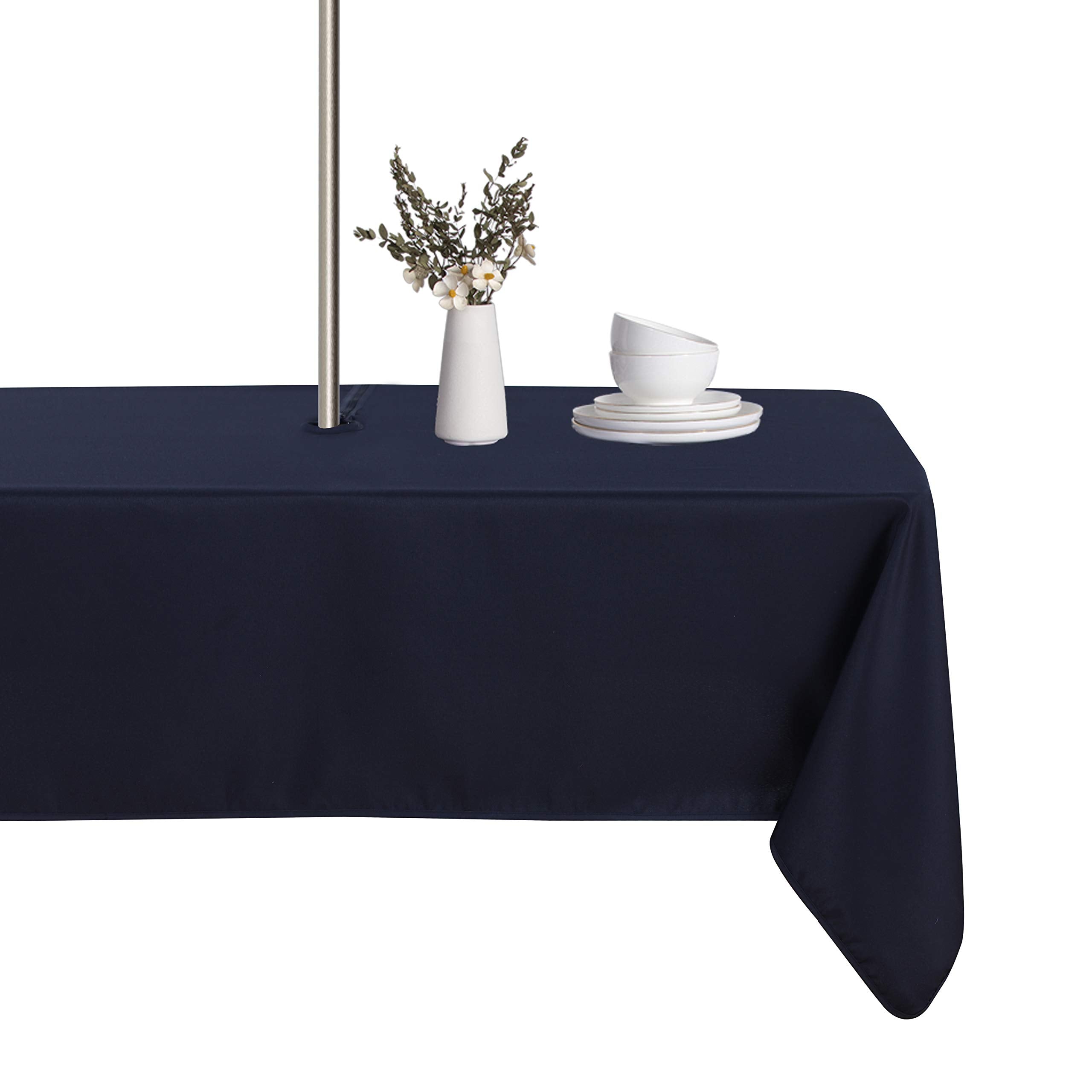 Lushvida Rectangle Outdoor Tablecloth With Umbrella Hole And Zipper, 60X120 Inch Navy, Washable Waterproof Table Cloth Spill Pro