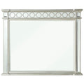 Benjara Wall Wooden Raised Geometric Pattern Frame Mirror With Beveled Edges, Silver