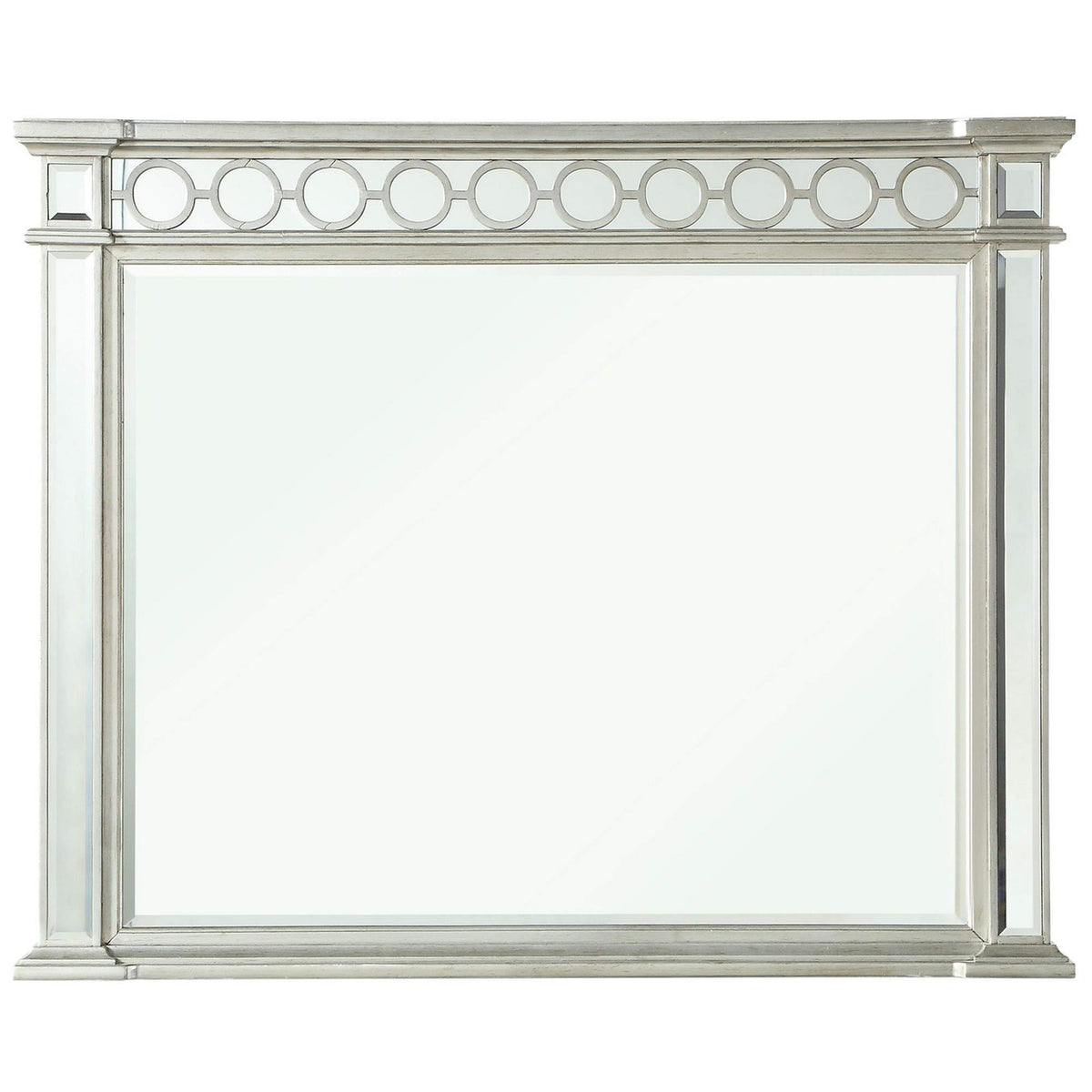Benjara Wall Wooden Raised Geometric Pattern Frame Mirror With Beveled Edges, Silver