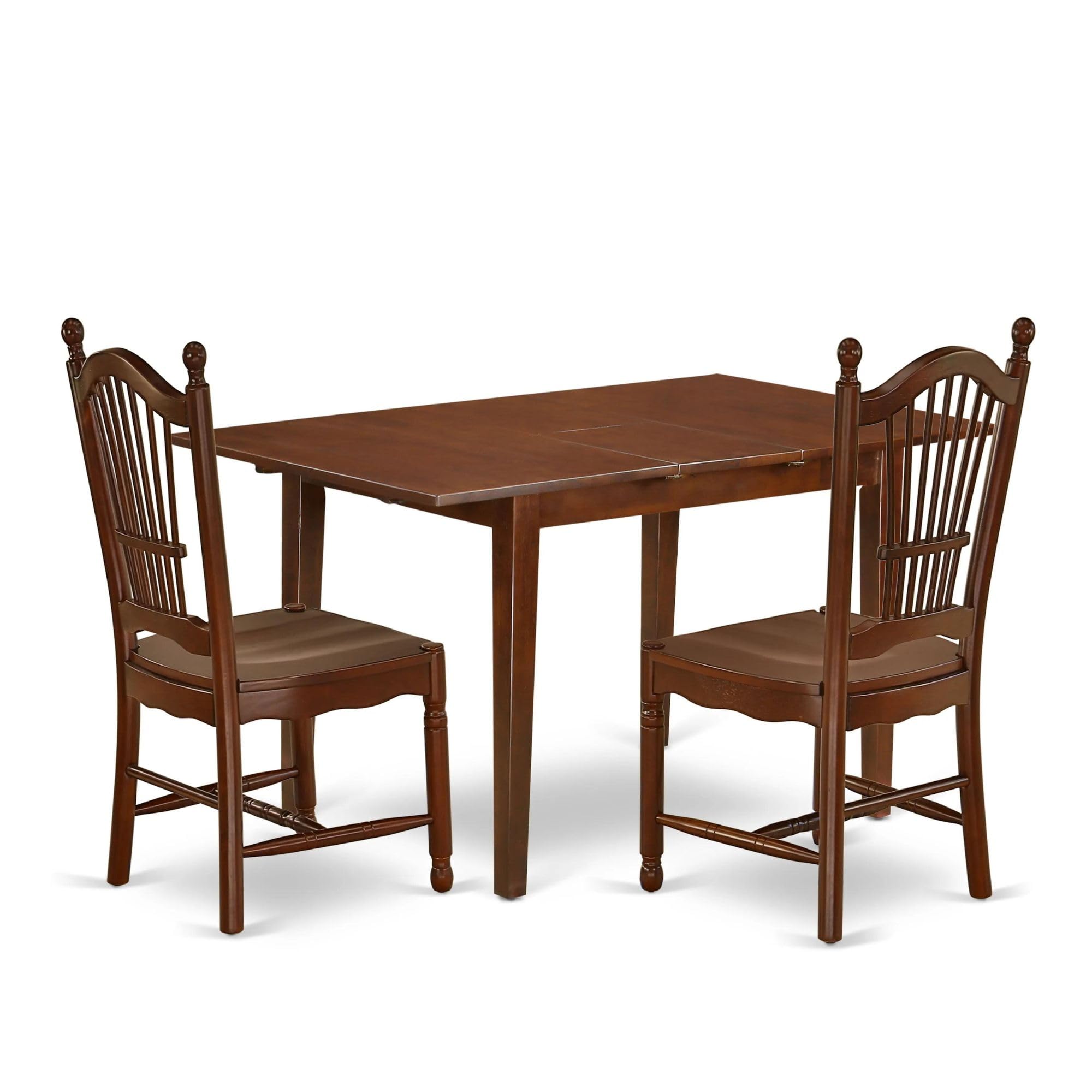 East West Furniture Picasso 3 Piece Kitchen Set For Small Spaces Contains A Rectangle Dining Room Table With Butterfly Leaf And 2 Solid Wood Seat Chairs, 32X60 Inch, Mahogany