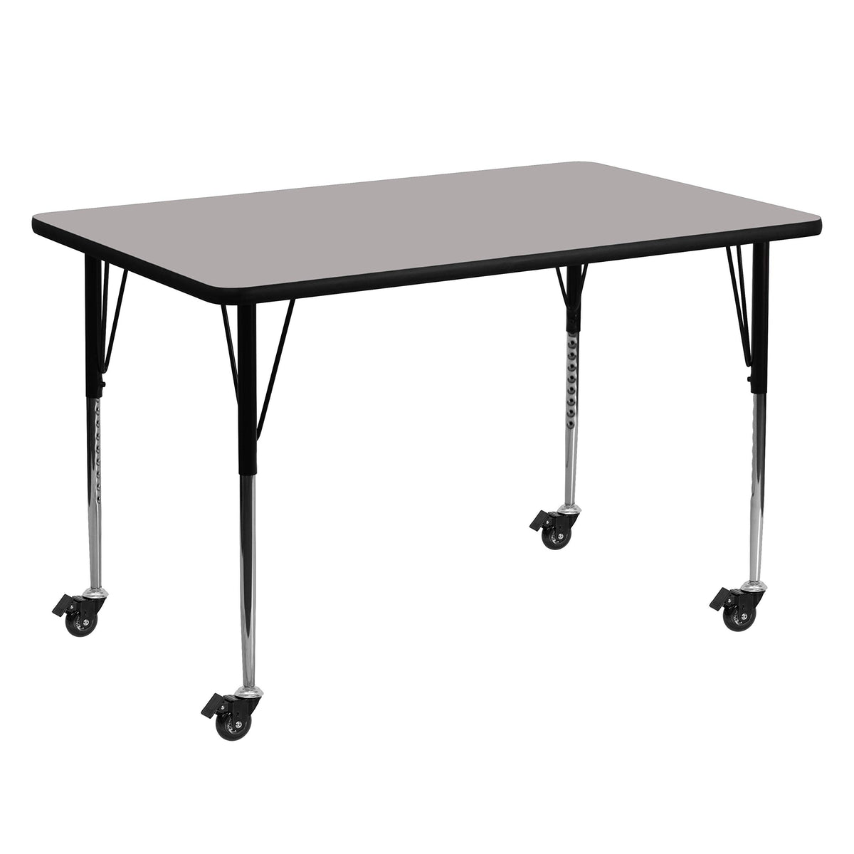 Flash Furniture Wren Mobile 30''W x 60''L Rectangular Grey HP Laminate Activity Table - Standard Height Adjustable Legs