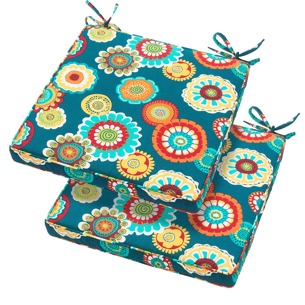 Magpie Fabrics Patio Square Chair Cushions 18'X18'X2.5' With Ties, 2 Pack, Waterproof Weather Resistant Outdoor Universal Cor