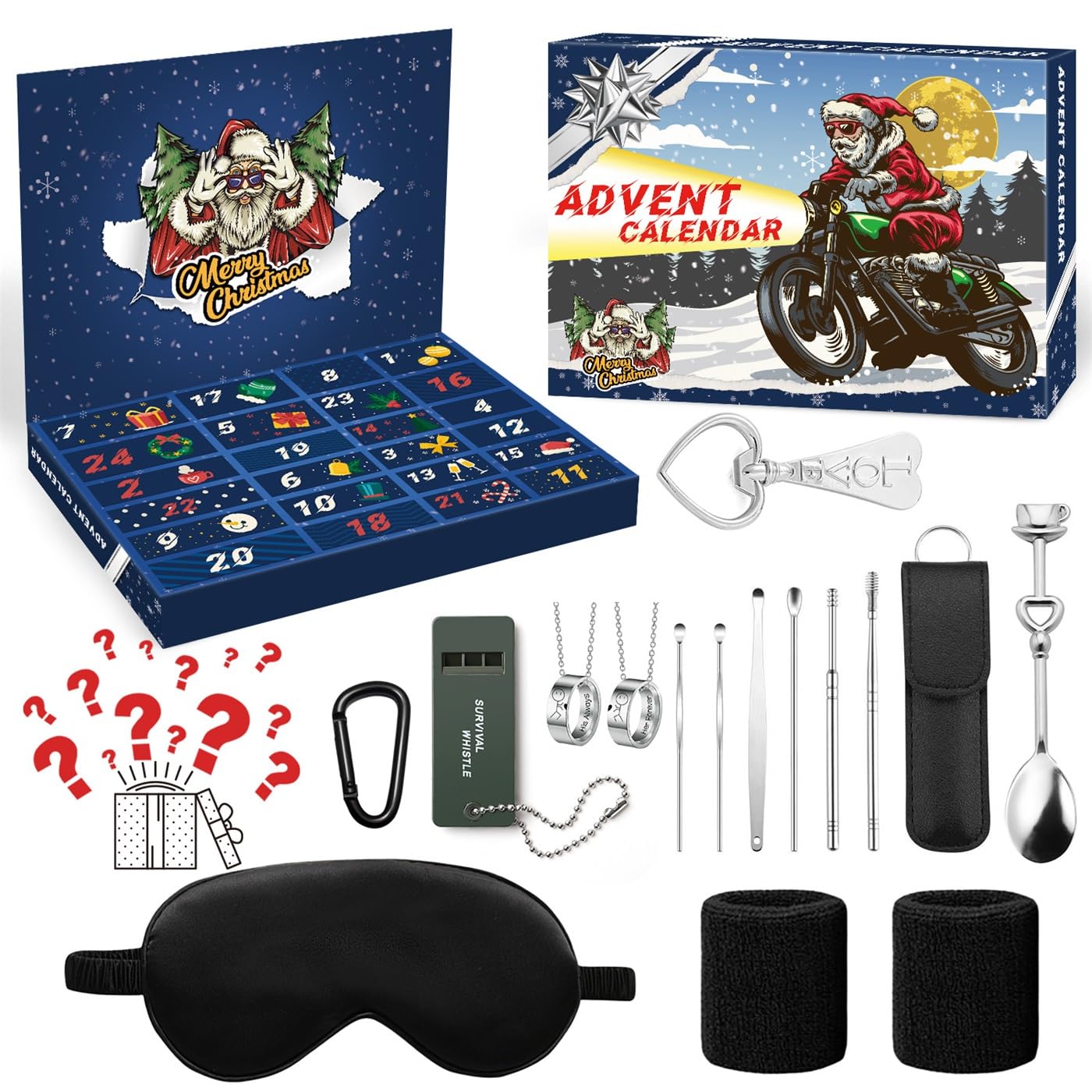 MOVINPE Gadget Advent Calendar for Men Teenage Boys, 2024 Christmas Gadgets Tools Funny Socks, Bottle Opener, Sleep Mask, Neckla