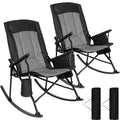Romswi 2 Pack High Back Portable Rocking Chair with Hard Armrests, Oversized Folding Rocker Camping Chairs for Outdoor, Heavy Du