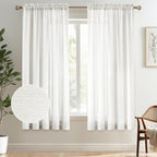 Melodieux Ivory Semi Sheer Curtains 45 Inch Length for Bedroom Kitchen Small Windows, Linen Look Rod Pocket Privacy Sheer Drapes