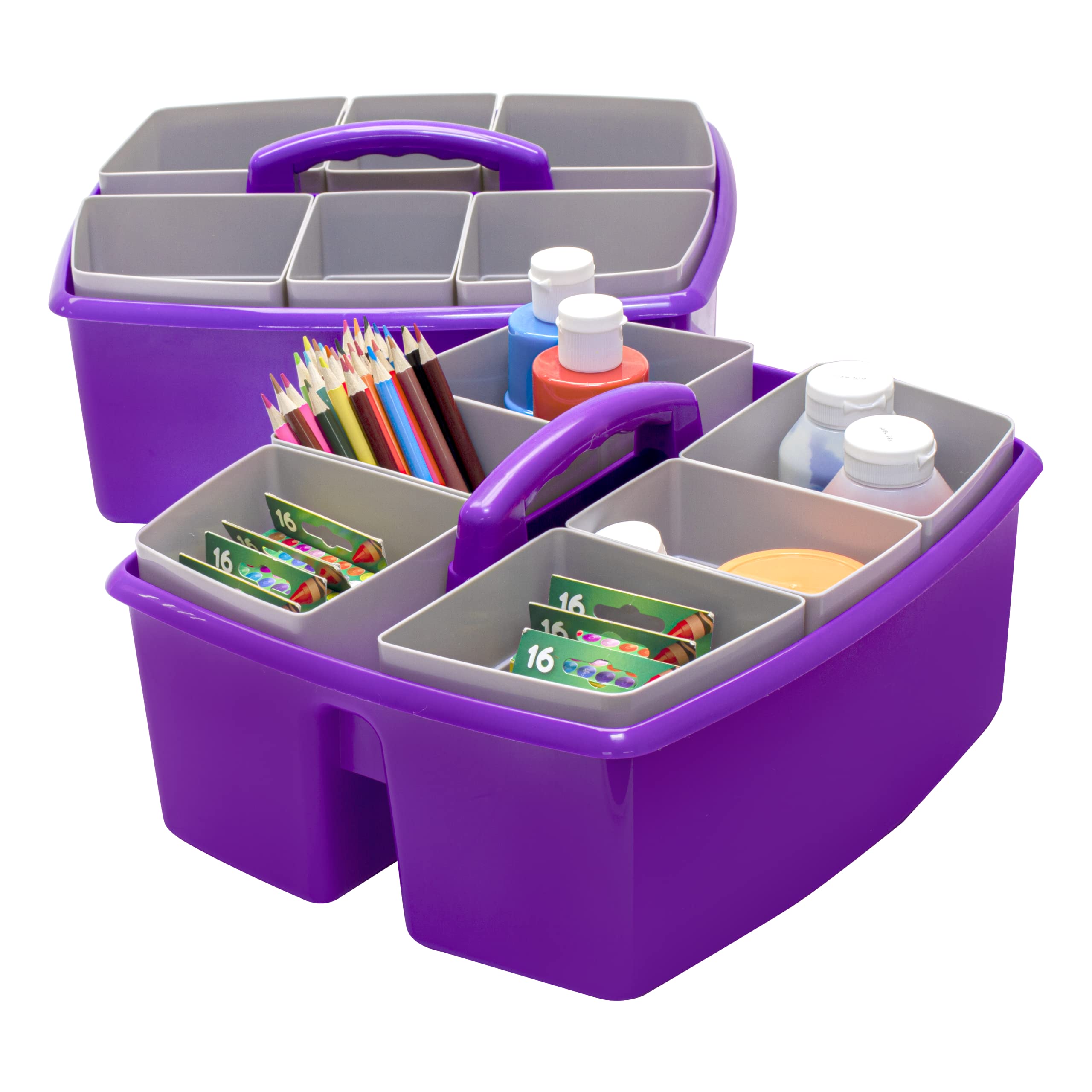 Storex Large Classroom Caddy With Cups, 13 X 11 X 6.575 Inches, Purple, Case Of 2 (00986U02C)