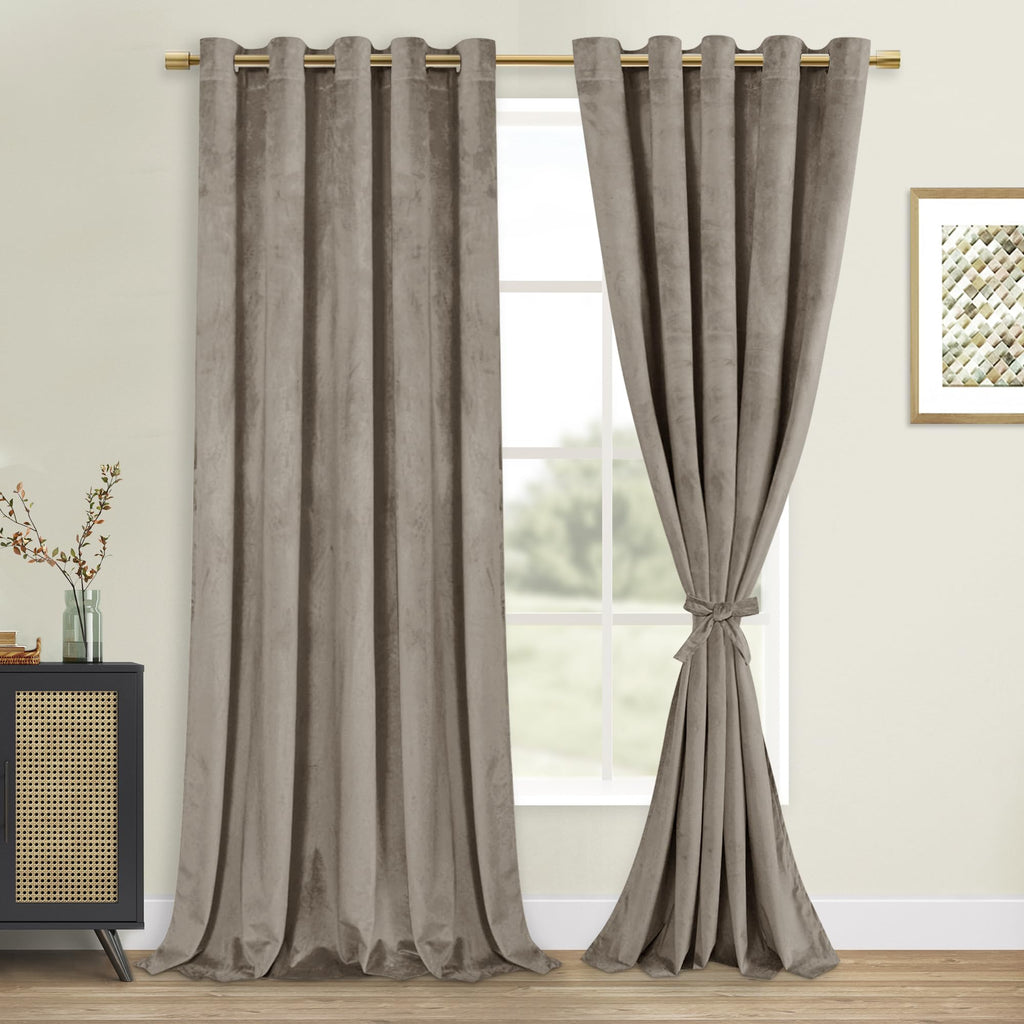 DWCN Velvet Curtains Extra Wide - Elegant Super Soft Bundleable Room Darkening Window Curtains Grommet Design Neutral Style Wind