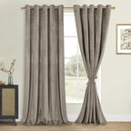 DWCN Velvet Curtains Extra Wide - Taupe Elegant Super Soft Bundleable Room Darkening Window Curtains Grommet Design Neutral Styl