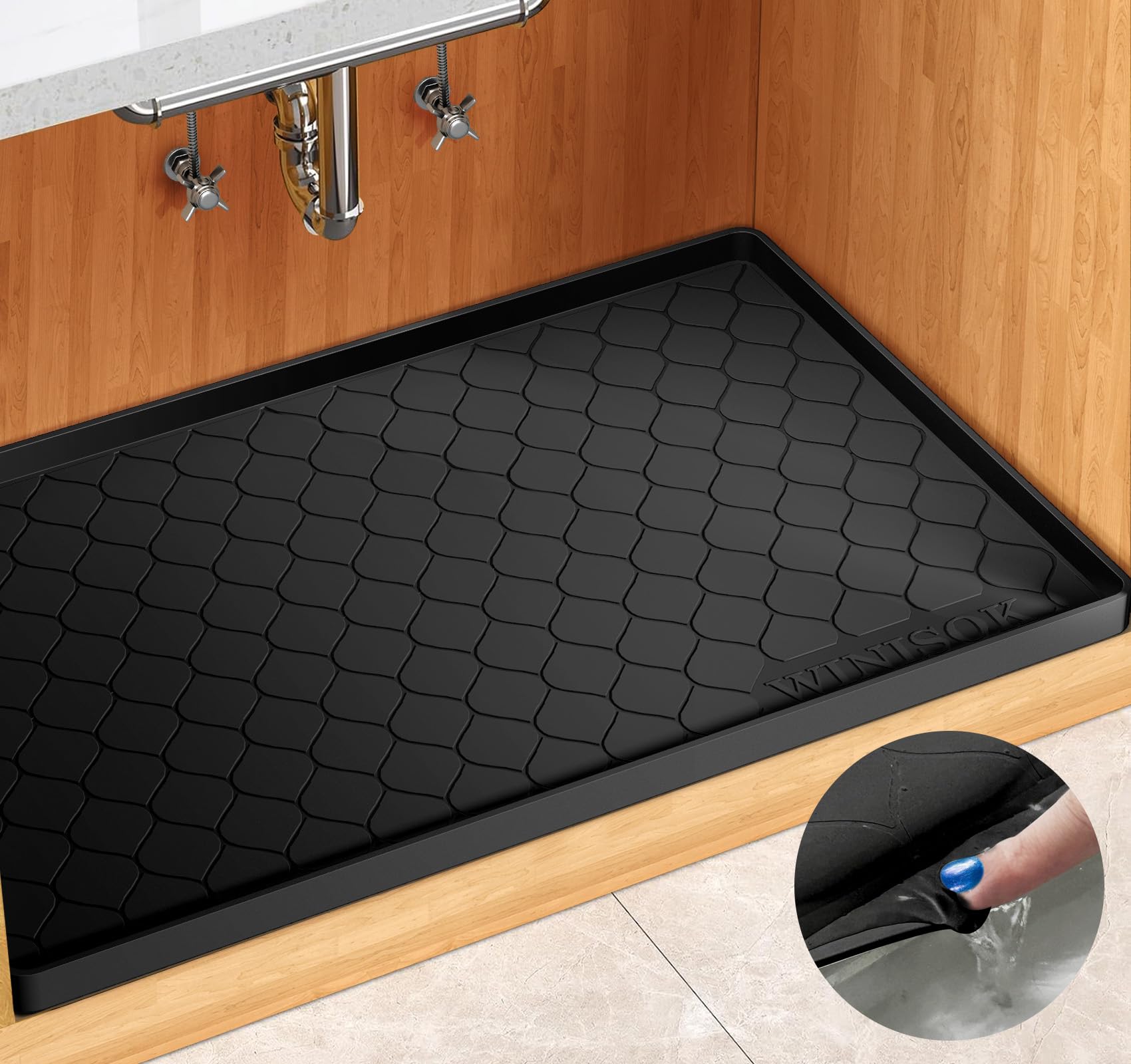 Winisok Silicone Under Sink Mat 34' X 22', Kitchen Essentials And Gadgets, Shelf Liner And Cabinet Protector, Home Organizers