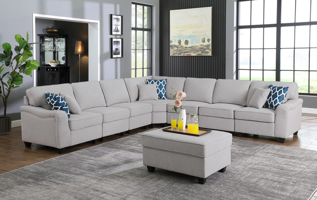 Lilola Home Leo 8Pc Modular L-Shape Sectional Sofa Chaise and Ottoman - Thumbnail 2