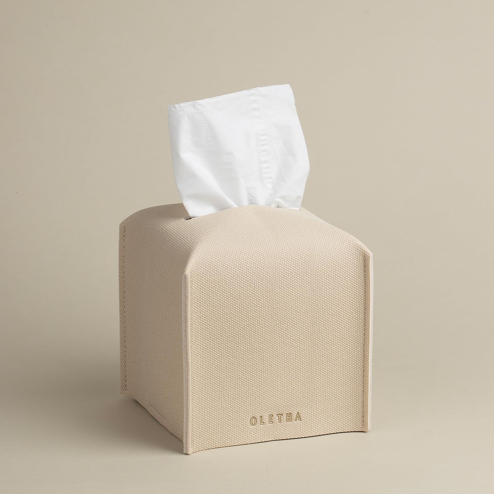 OLETHA Square Tissue Box Cover - Aesthetic Modern Farmhouse Decor for Room, Home & Office - Tissues Cube Boxes Holder - Canvas G