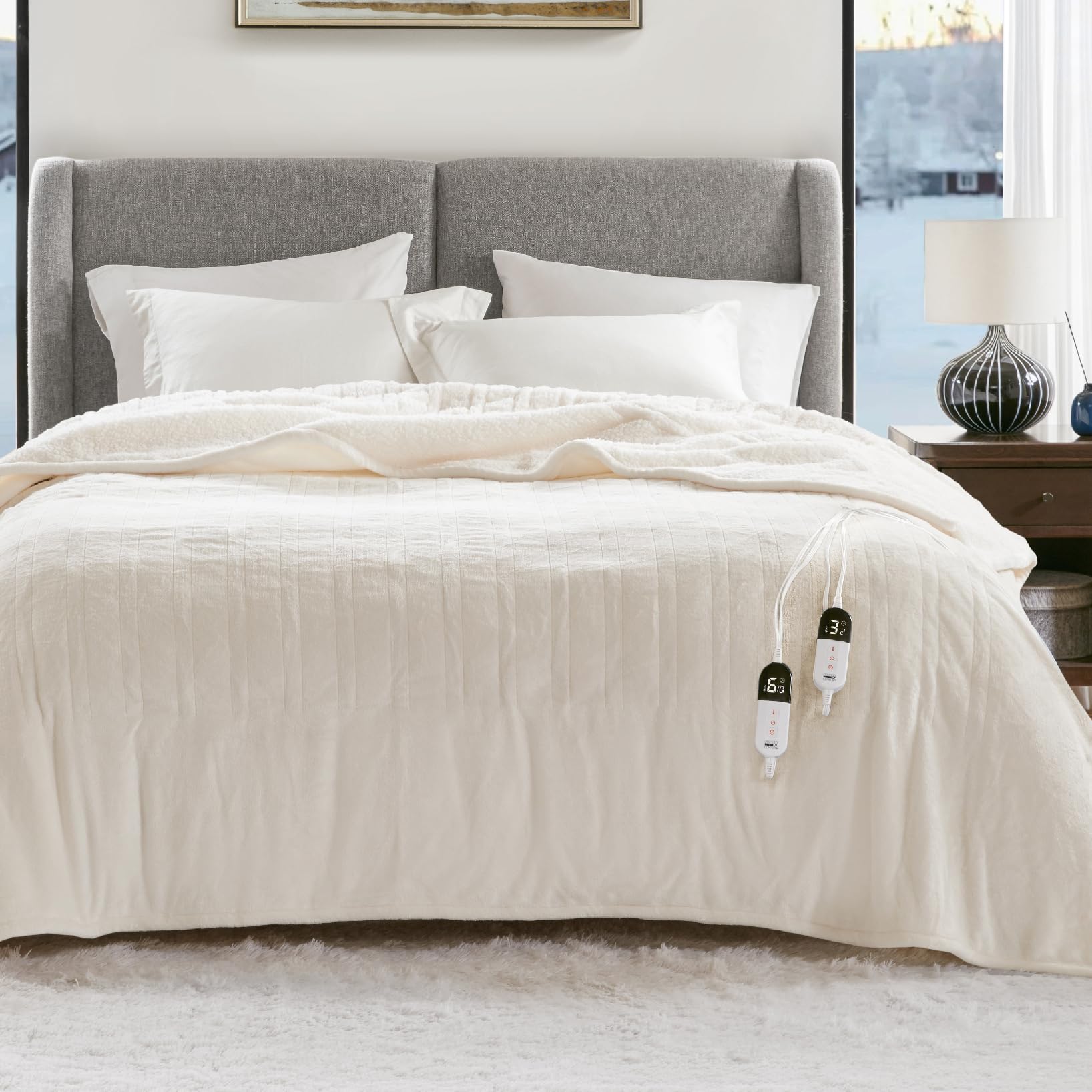 Degrees Of Comfort Electric Heated Blanket Queen Size With Dual Control - Soft Flannel Heating Blankets With 6 Heat Settings, 10