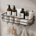 MittiLok Bathroom Wall Shelf with Hooks | Self Adhesive Shower Caddy Organizer | No Drill Bathroom Storage Rack for Shampoo, Soa