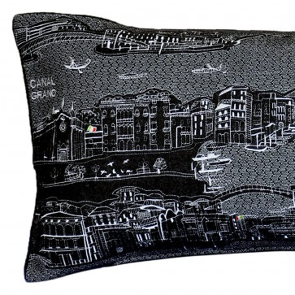 HomeRoots Grey 35' Black Venice Nighttime Skyline Lumbar Decorative Pillow