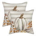 Fall Pillow Covers 16X16 Gray Stripes Pumpkin Decor Throw Pillows Case For Couch Maple Leaves Autumn Harvest Indoor Outdoor Deco