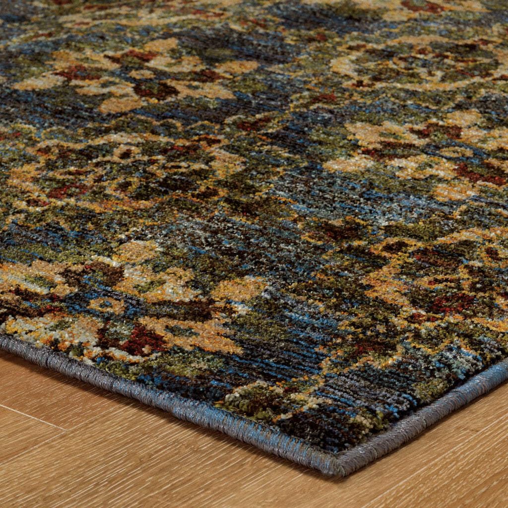HomeRoots 510030 10 x 13 ft. Blue & Gold Oriental Power Loom Stain Resistant Rectangle Area Rug