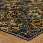HomeRoots 510038 9 x 12 ft. Blue & Gold Oriental Power Loom Stain Resistant Rectangle Area Rug