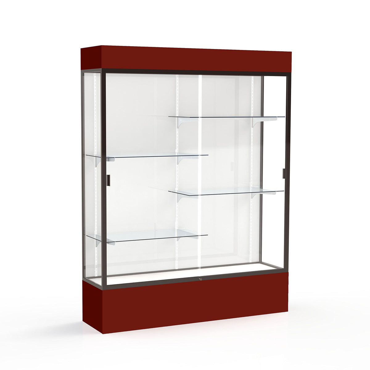 Waddell Spirit Lighted Floor Display case, 60 inches Wide, Maroon