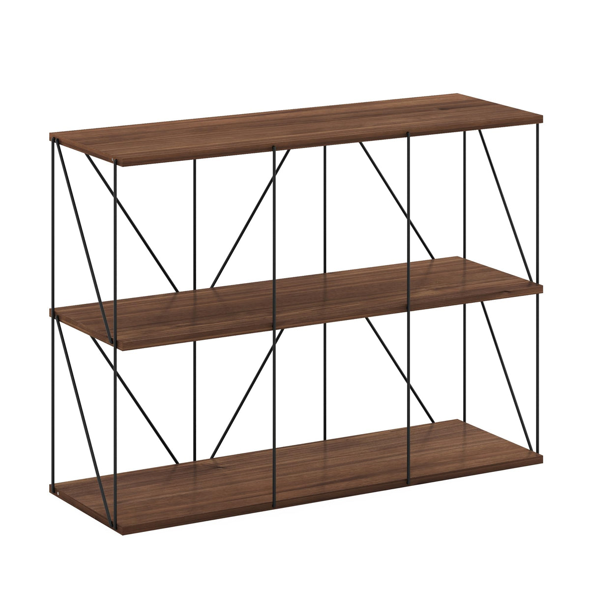 Furinno Rata 3 x 2 Industrial Multipurpose Flat Base Shelf Display Rack with Metal Frame, Columbia Walnut