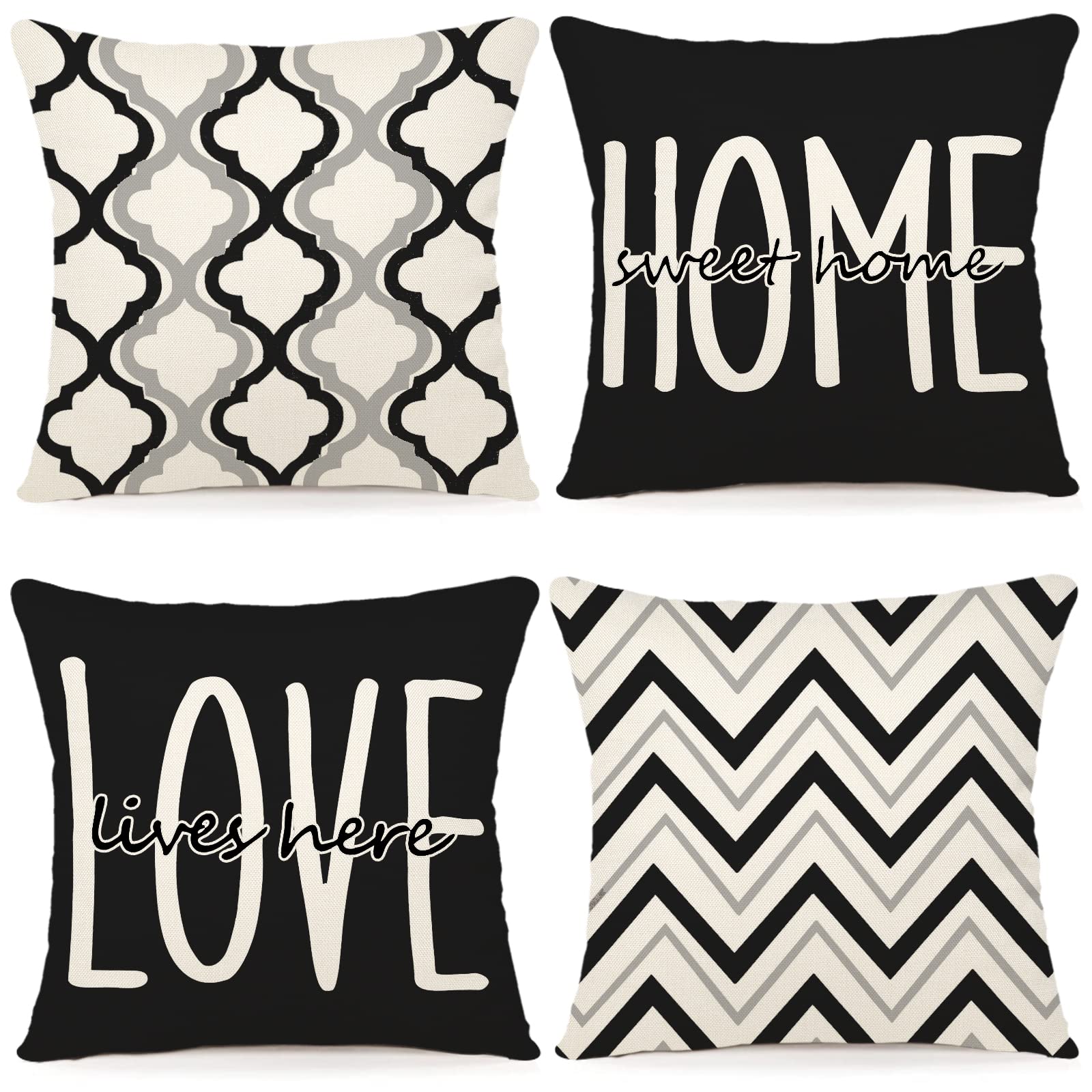 Ycoll Farmhouse Pillow Covers 18X18 Set Of 4 Throw Pillow Covers Rustic Linen Decorative Pillows Square Cushion Covers For Couch