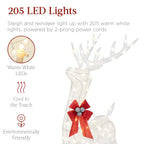 Best Choice Products Lighted Christmas 4Ft Reindeer & Sleigh Outdoor Yard Decoration Set W/ 205 Led Lights, Stakes, Zip Ties - White