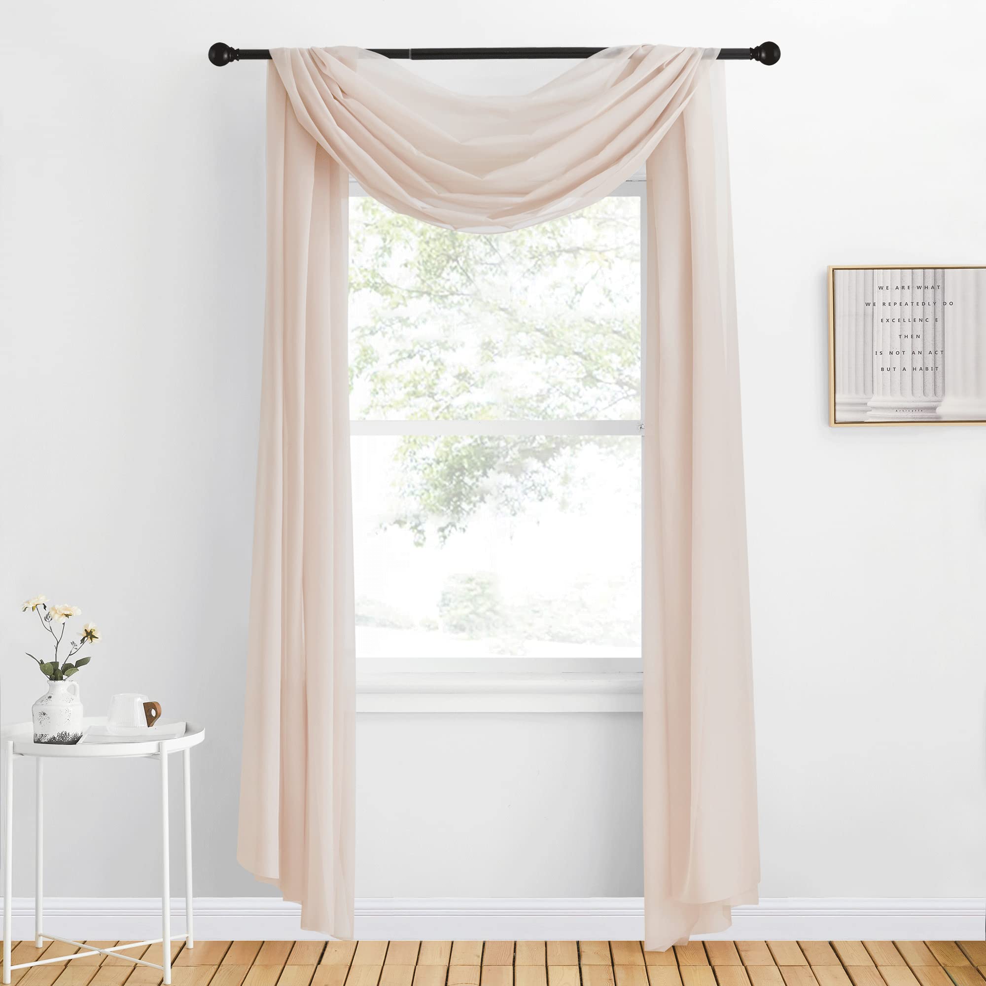 Nicetown 2 Panels Taupe Sheer Window Scarf Valances W60 X L216, Decorative Soft Voile Textured Diy Bed Canopy Curtains For Party/Wedding/Nursery