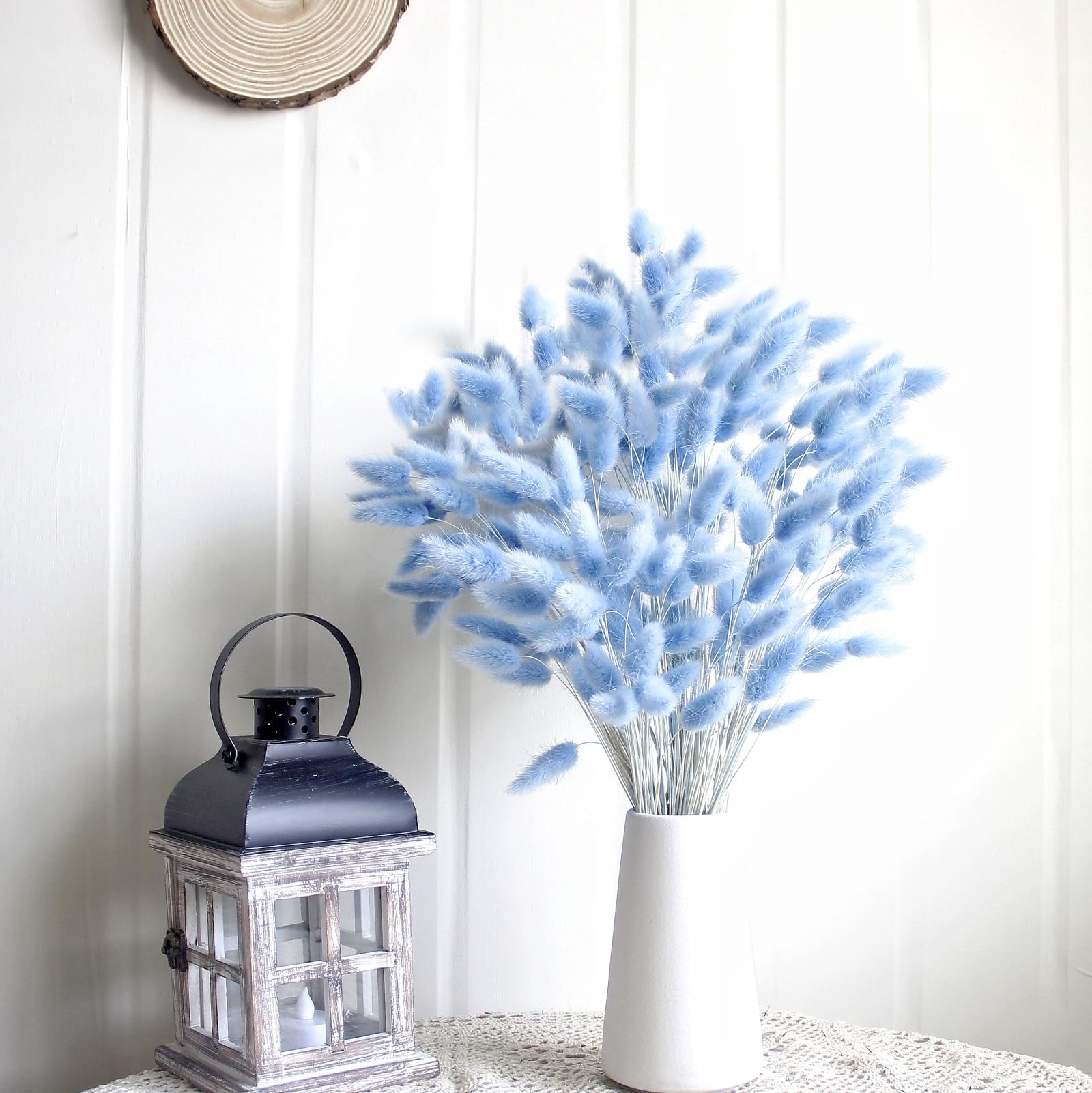 120 Pcs Blue Dried Pampas Grass Decor, 17-Inch Pompas Floral, Dry Flowers For Decoration, Pampas Grass In Bulk Tall, Blue Bunny