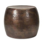 Benjara 20 Inch Classic Iron Low Accent Table, Round Top, Drum Shape, Brown