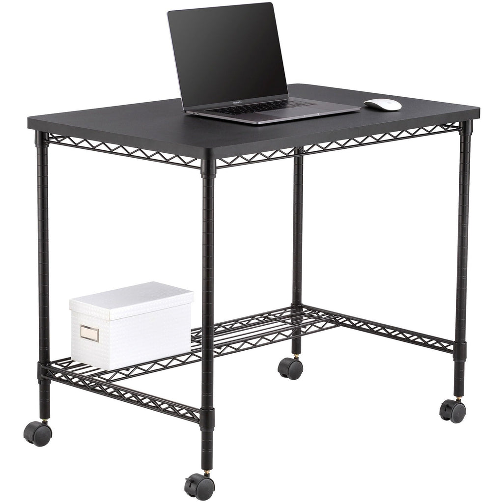 Safco Products 5203BL Mobile Home Office, Kitchen & Garage Wire Desk, Steel Frame, Multi-Use Melamine Top, Wheeled or Stationary Base, Great for Apartments and Dorms, Black
