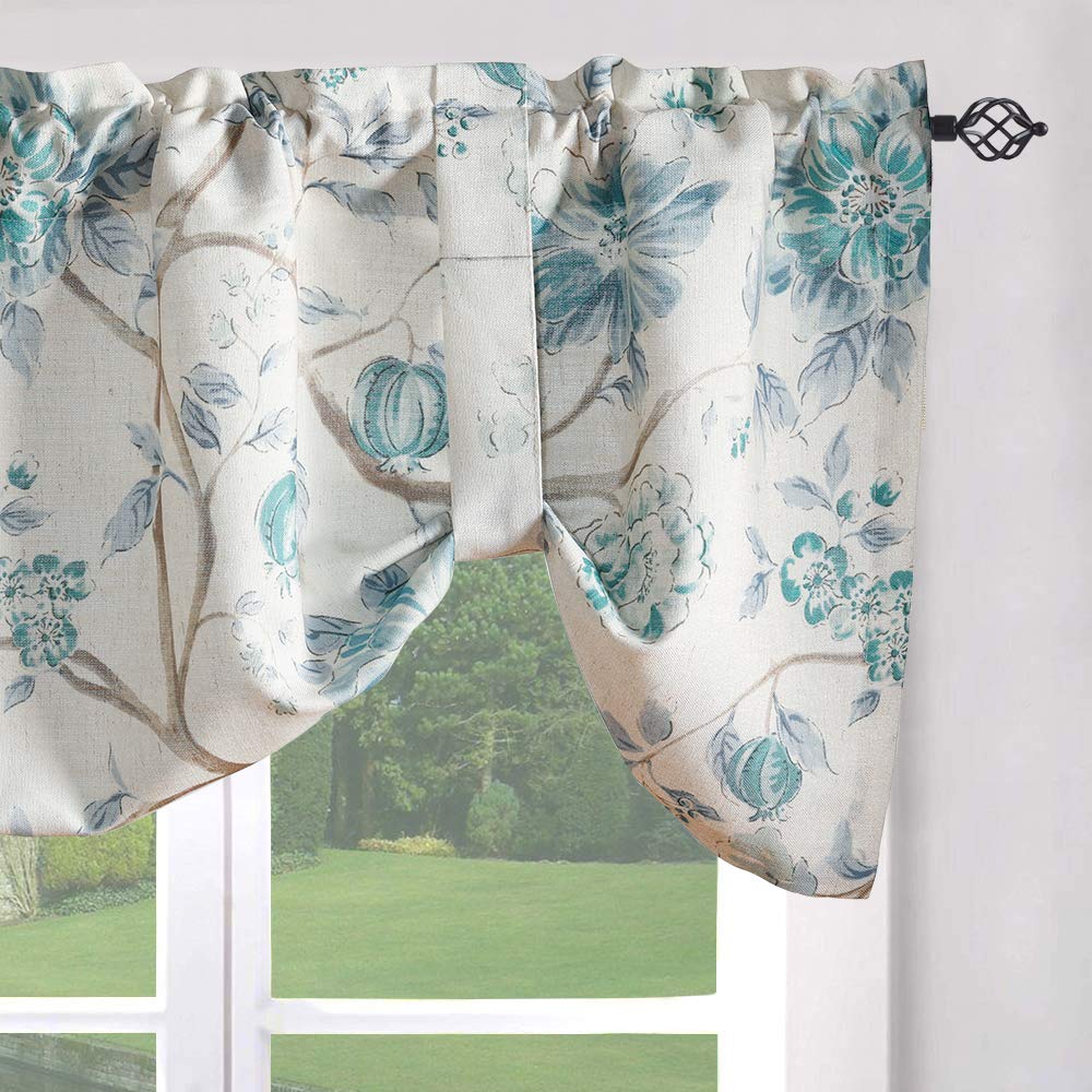 Leeva Tie-Up Shade Curtains Valance For Bedroom, Rustic Flowers Pattern Light Filtering Window Treatment Valances For Porch, One