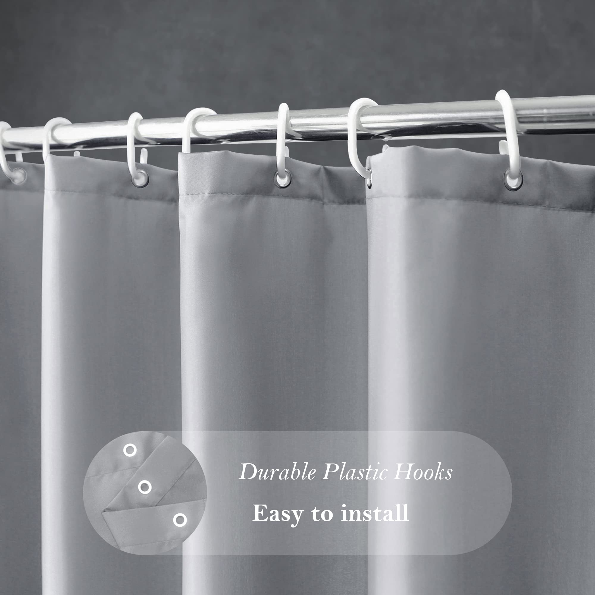 Aoohome 96 Inch Extra Long Shower Curtain Liner, Polyester Bathroom Curtain For Hotel With Hooks, Waterproof, Weighted Hem, Ligh