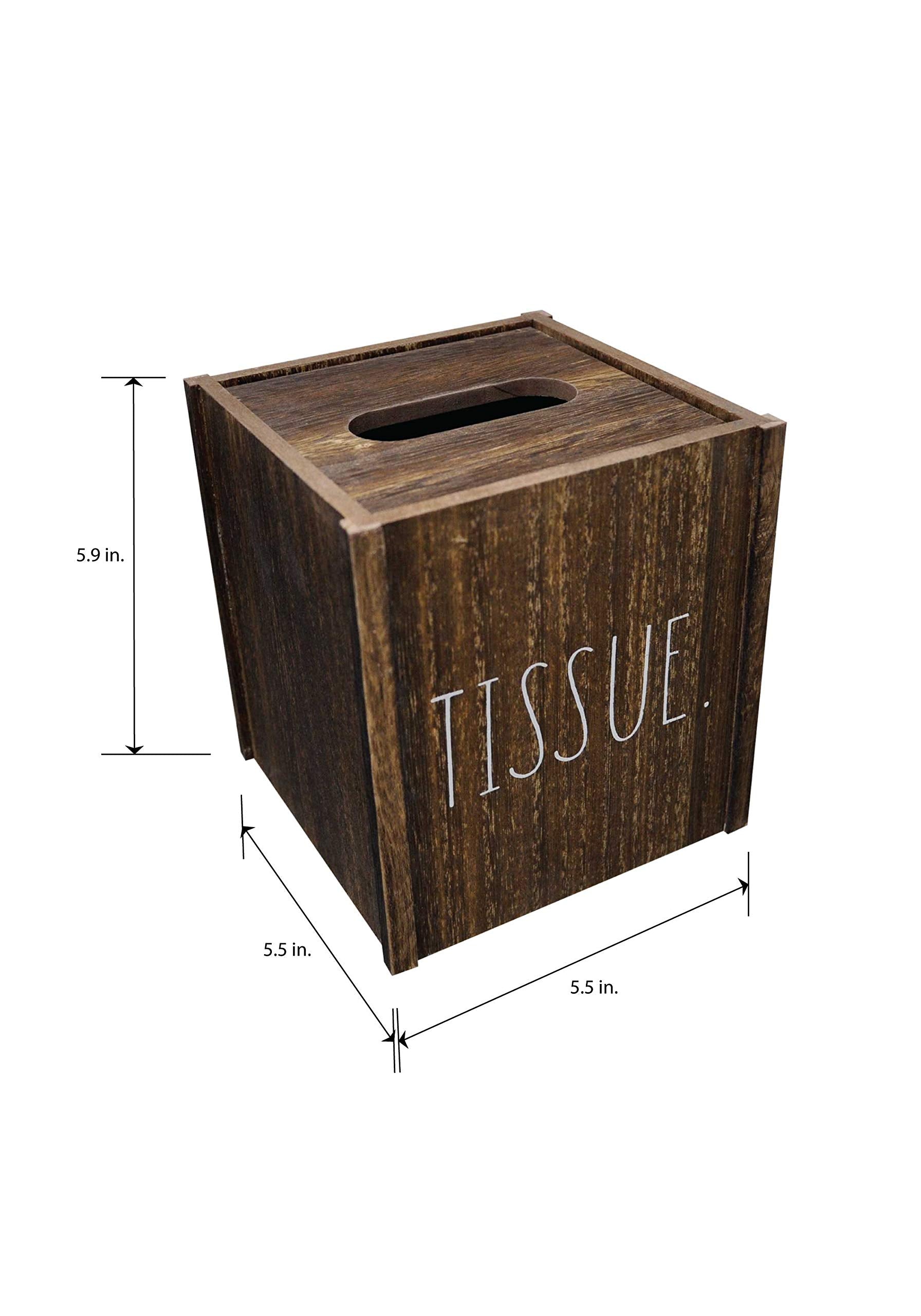 Rae Dunn Tissue Box Cover - Home And Bathroom Decor Accessories - Dark Brown Wood Tissues Cube Dispenser For Countertop, Desk, D