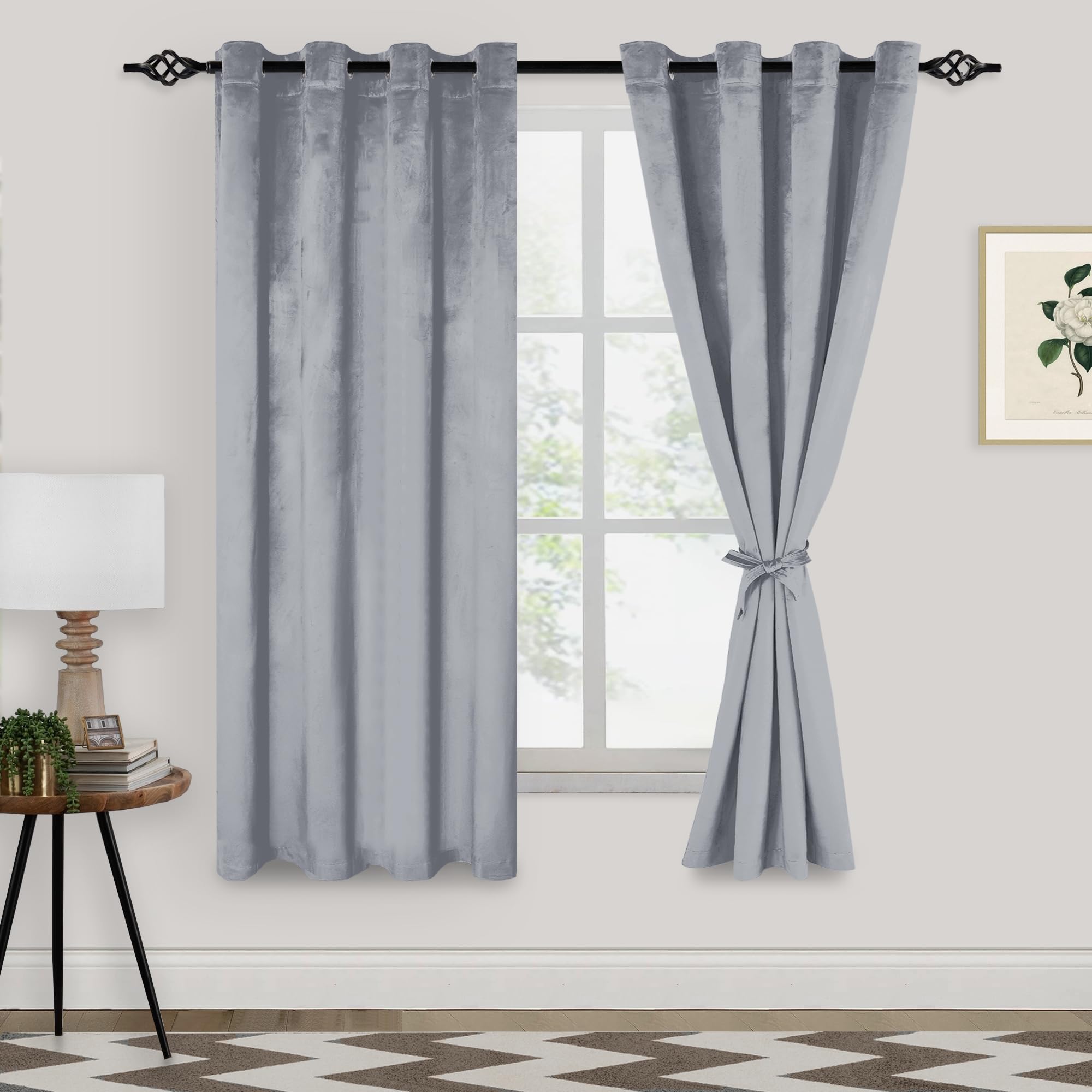 Xwzo Velvet Curtains For Bedroom - Silver Grey Thick Room Darkening Thermal Insulated Grommet Window Treatment For Office/Living