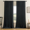 Timeper Black Velvet Curtains 108 Inches Long, Thermal Insulated Blackout Velvet Curtains, Back Tab Design Thick Luxury Curtains