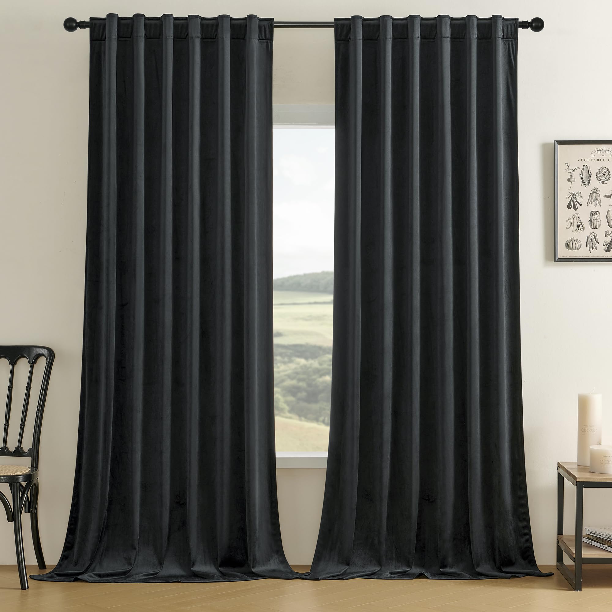 Timeper Extra Long 120 Inch - Thick Luxury Velvet Textured Noise Absorbing Black Out Drapes Save Energy Cost For Theater/Master