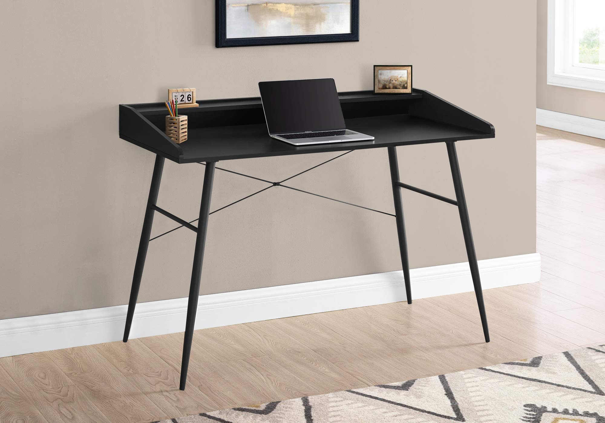 Monarch Specialties 7537 Computer Desk, Home Office, Laptop, Storage Shelves, 48&quot; L, Work, Metal, Laminate, Black, Contemporary, Modern Desk-48, 47.25&quot; L X 23.75&quot; W X 34&quot; H