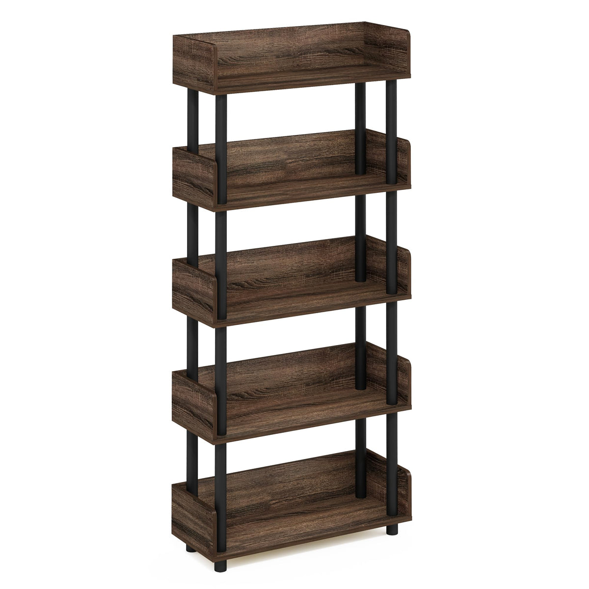 Furinno Turn-N-Tube 5-Tier Toolless Freestanding Multipurposes Display Rack, Walnut