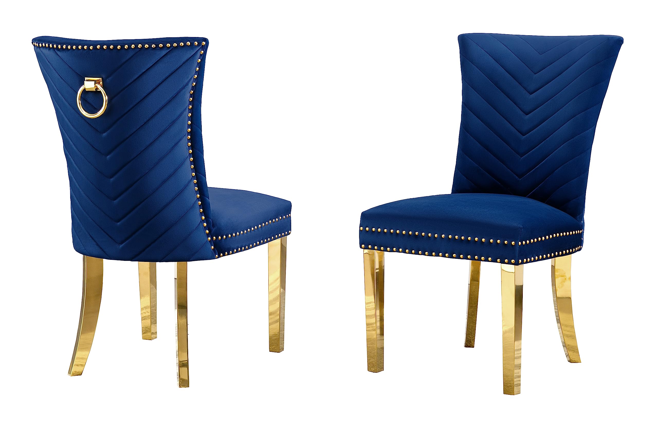 Best Quality Furniture SC360-367 Dining Chairs, Navy Blue/Gold