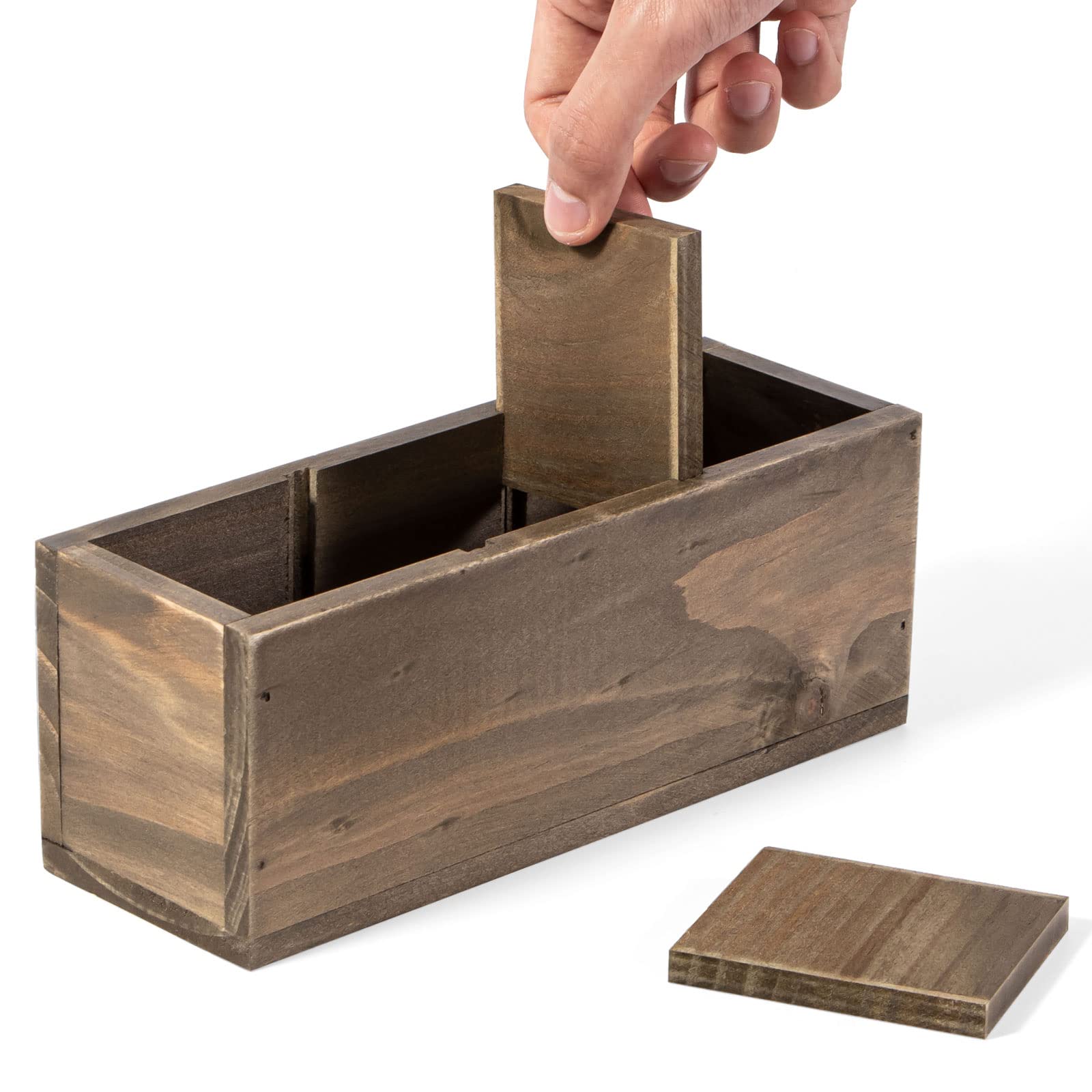 Useekoo Wood Pencil Holder, Desk Organizers And Accessories 3 Compartment Removable, Rustic Remote Caddy Control Holder, Wooden