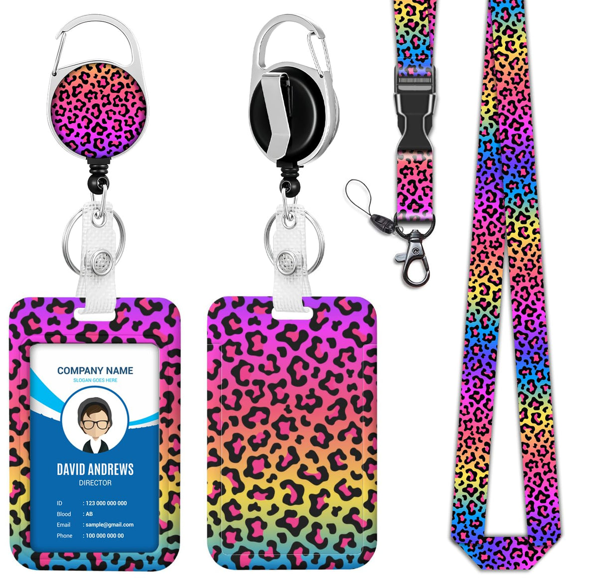 Rainbow Leopard Print Badge Holder Lanyard Id Card Holders Detachable Name Tag Clips Cute Funny Nurse Teacher Office Gifts Women