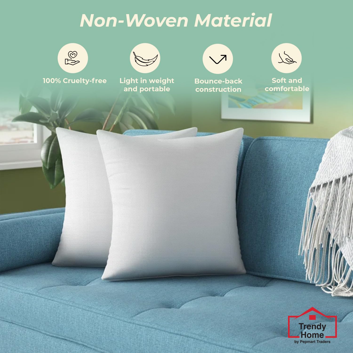 Trendy Home 16X16 Throw Pillow Insert (Set Of 4, White) Bed And Couch Pillows Stuffer Hypoallergenic, Decorative Home Outdoor So