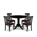 East West Furniture DLAV5-BLK-LC 5 Piece Modern Dining Table Set Includes a Round Wooden Table with Dropleaf and 4 Faux Leather Upholstered Dining Chairs, 42x42 Inch, Black