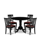 East West Furniture DLAV5-BLK-LC 5 Piece Modern Dining Table Set Includes a Round Wooden Table with Dropleaf and 4 Faux Leather Upholstered Dining Chairs, 42x42 Inch, Black