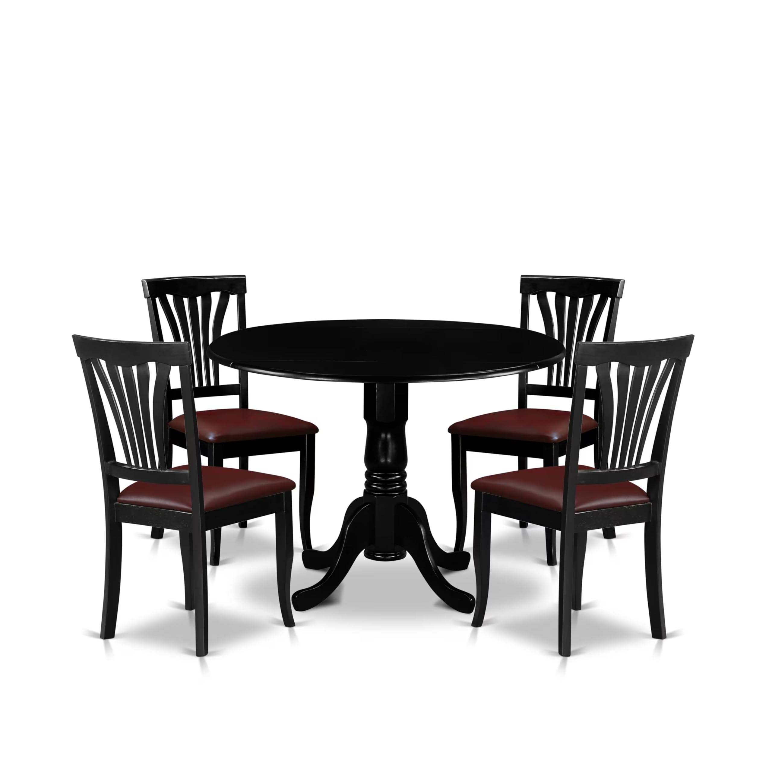 East West Furniture DLAV5-BLK-LC 5 Piece Modern Dining Table Set Includes a Round Wooden Table with Dropleaf and 4 Faux Leather Upholstered Dining Chairs, 42x42 Inch, Black
